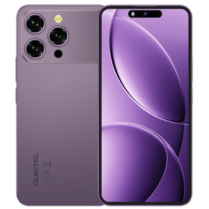 Oukitel P1 Pro purple smartphone with 6.7-inch display, 5150mAh battery, slim 8.2mm body, 8GB RAM and 512GB storage.