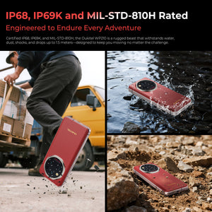 Oukitel WP210 5G rugged phone with IP68 waterproof and dustproof rating, ensuring reliable performance in extreme outdoor conditions