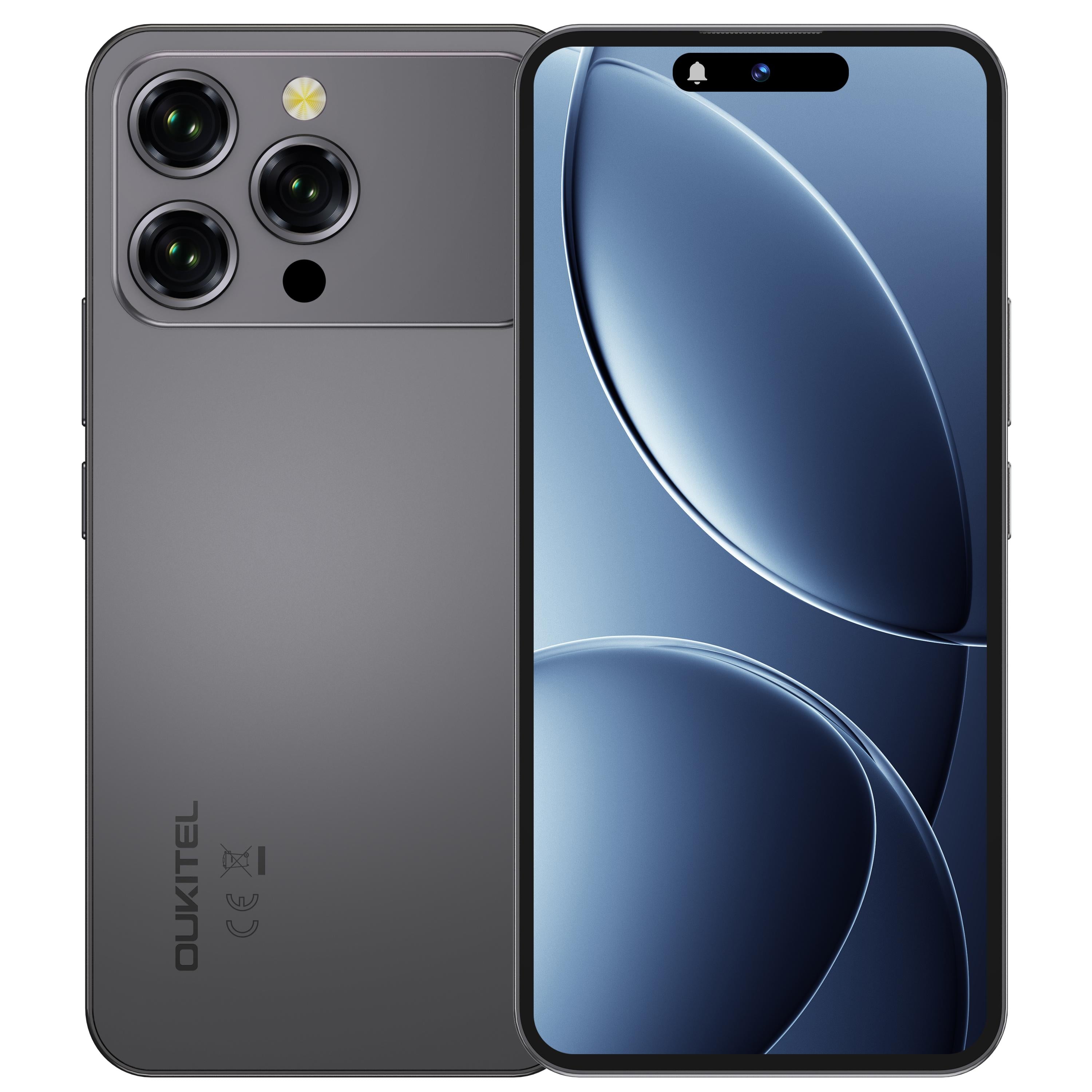 Oukitel P1 Pro black smartphone with 6.7-inch display, 5150mAh battery, ultra-thin 8.2mm design, 8GB RAM and 512GB storage.