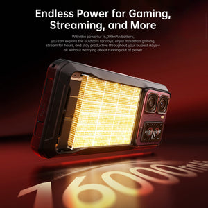 Oukitel WP300 smartphone featuring a 16000mAh battery and bright modular camping light, ideal for gaming, streaming, and outdoor adventures.