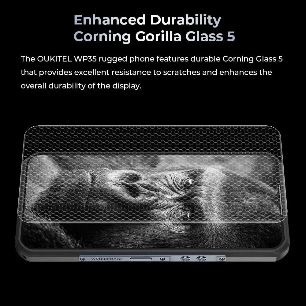 Oukitel WP35 5G rugged smartphone with durable Gorilla Glass 5 for scratch-resistant and reinforced screen protection