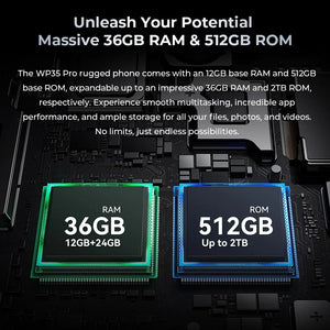 Oukitel WP35 Pro 5G rugged phone with massive storage: 12GB RAM and 512GB storage for seamless multitasking and storing large files