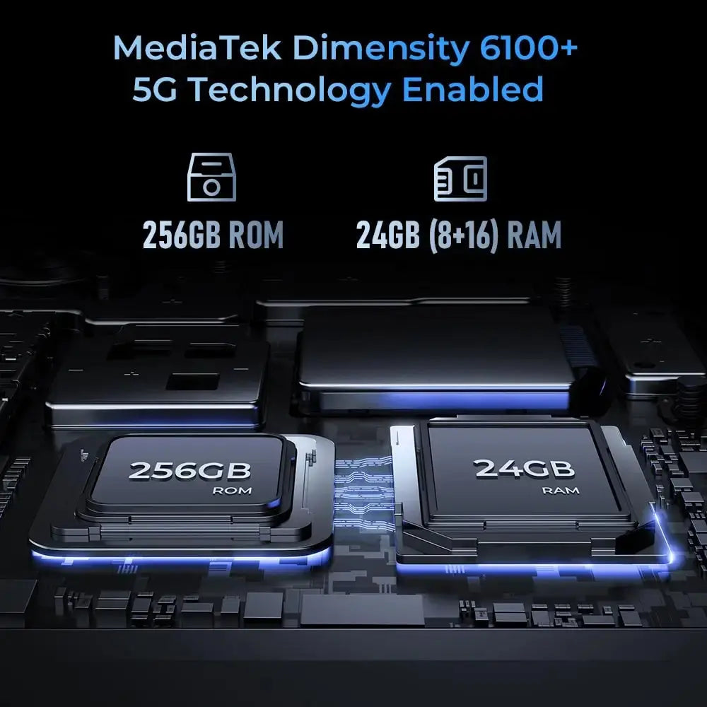 Oukitel WP36 4G rugged phone with MediaTek Dimensity 6100+ processor for high performance, fast processing, and smooth multitasking