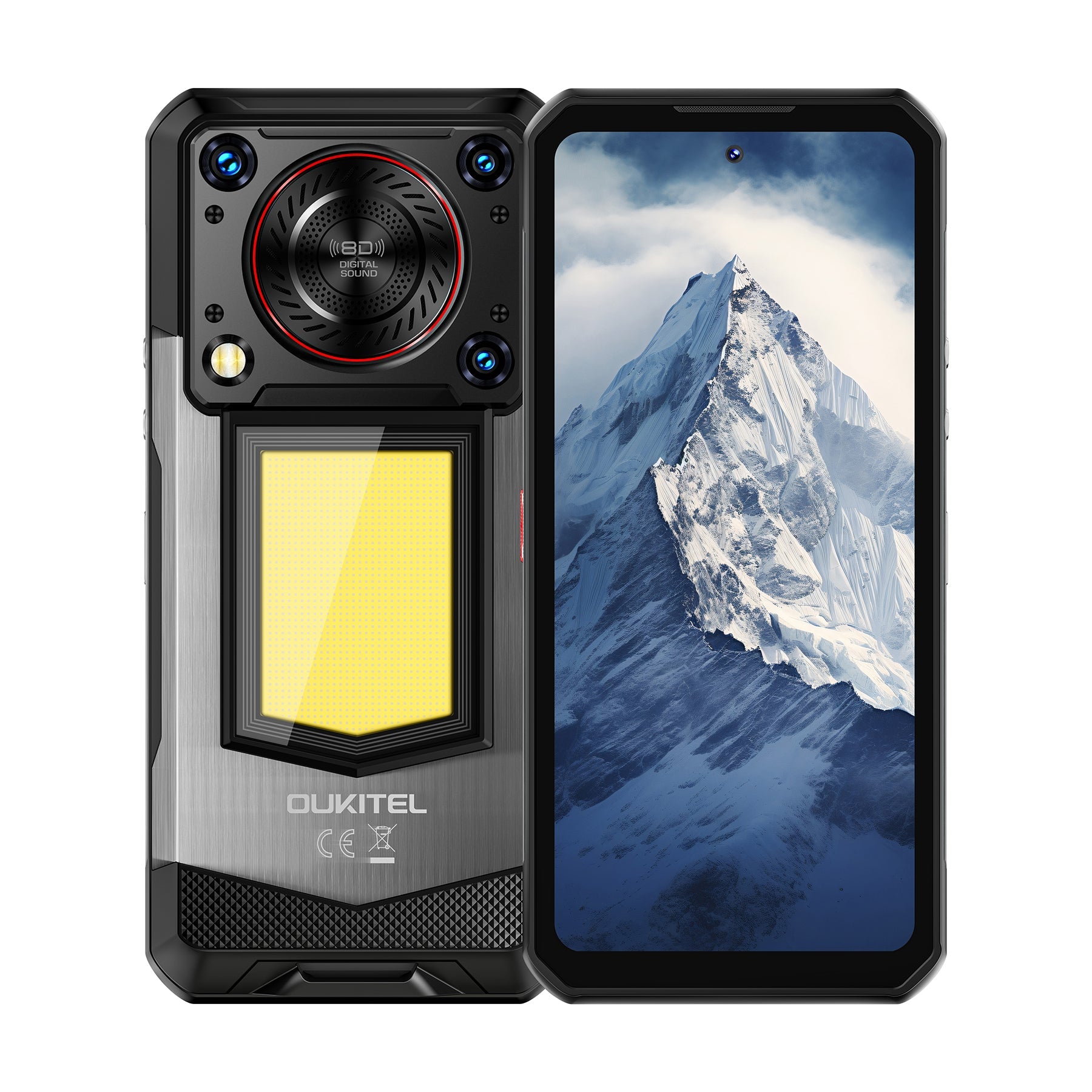 Oukitel WP56 5G rugged phone with 6.8-inch FHD+ display, 16000mAh big battery, 108MP camera, Android 15, 12GB RAM, 512GB storage, and NFC in black color